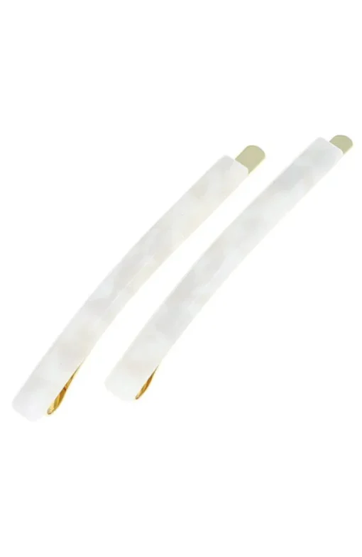 Bobby Pin Pair on Gold Wire - Coconut Milk