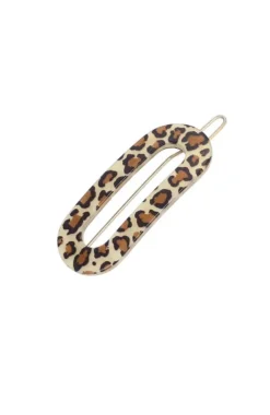 Mini Oval Tige Boule Barrette - Golden Leopard